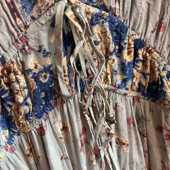 Free People Light Gray Floral Maxi Dress with Blue Border - Picture 5 of 11